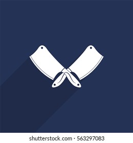 Crossed meat choppers vector icon with long shadow isolated on  blue