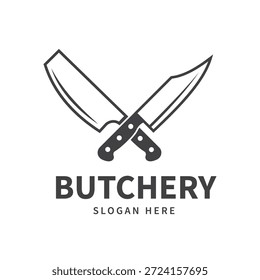 Logotipo de cuchillo de cocina y cuchillo de carne cruzada