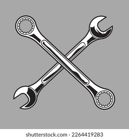 crossed mechanic wrench tools black and white