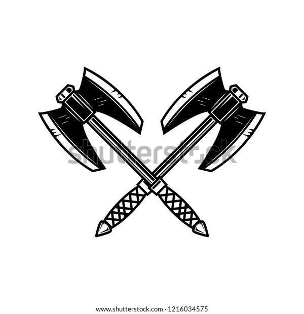 Crossed Medieval Axe Design Element Label Stock Vector (Royalty Free ...