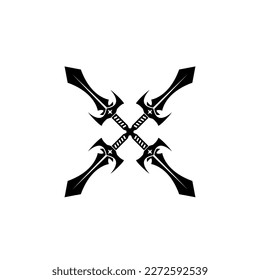 Crossed medieval axes icon isolated on white background. Vector illustration