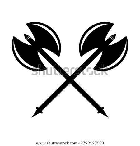 Crossed Medieval Battle Axe Silhouette Vector