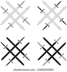 Diseño vectorial de espada medieval cruzado, espadas antiguas