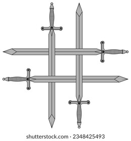 Crossed medieval sword vector design, crossed ancient swords