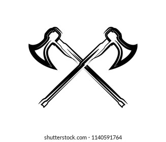 Crossed Medieval Warrior Axes, Vector illustration on white. Element Design for Heraldic Emblem or Logo of Style Web Site.