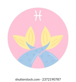 Crossed mermaid tails flat round vector spot illustration. Pisces zodiac sign 2D cartoon objects on white for web UI design. Astrology isolated editable creative hero image