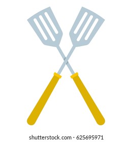 Crossed metal spatulas icon flat isolated on white background vector illustration