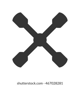 crossed metal techinical mechanic wheel support tool vector graphic isolated and flat illustration