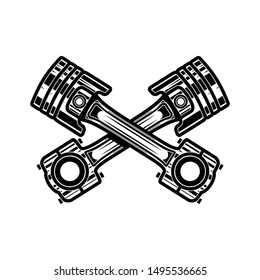 Crossed motorcycle pistons. Design element for poster, flyer, card, banner. Vector illustration