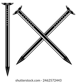 Crossed nails illustration. Carpenter nails symbol