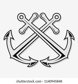Crossed nautical anchors icon. Vector illustration.