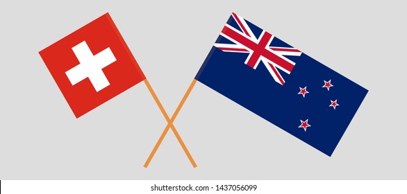 Crossed New Zealand and Swiss flags