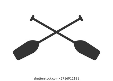 Icono gráfico de remos cruzados. Señal de dos paletas de barco aisladas sobre fondo blanco. Ilustración vectorial