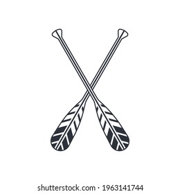 Crossed oars isolated on a white background. Beaver tail canoe paddles in flat style, vector illustration.