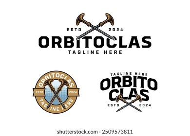 crossed orbitoclast logo design for medical lobotomy tool  with crossed orbitoclast hammer sign symbol modern logo. set of orbitoclast lobotomy tool emblem badge logo illustration