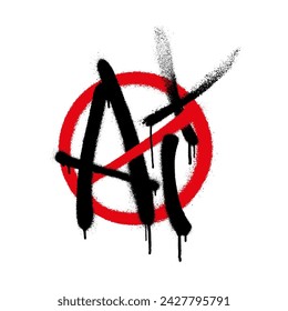 Crossed out Ai sprayed font graffiti with overspray in black over white. Vector illustration.