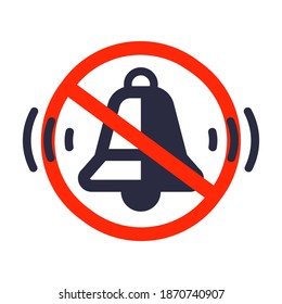 crossed out bell in a red circle on a white background. silent mode icon on a mobile phone. flat vector illustration.