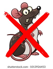 Crossed out cartoon mouse on the white background. 