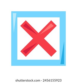 Crossed out cell of questionnaire icon. Negative test result, medical stroked cartoon element for modern and retro design. Simple color vector pictogram isolated on white background