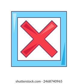 Icono de celda tachada del cuestionario. Resultado negativo de la prueba, elemento médico de la historieta acariciada para el diseño moderno y retro. Pictograma de Vector de color simple aislado sobre fondo blanco