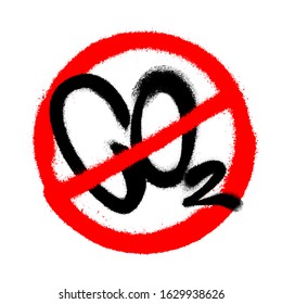 Crossed out CO2 icon drawn by spray. Vector illustration