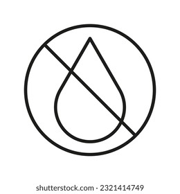 Crossed out drop icon. No water drop no liquid. Vector illustration. stock image.