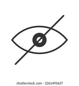 Das Augensymbol ist durchkreuzt. Sinnvolles Inhaltssymbol einzeln auf weißem Hintergrund. Warnung vor Zensur Zeichen verstecken Bild oder Video mit Szenen von Gewalt oder Nacktheit. Vektorgrafik