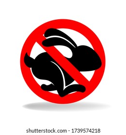 Crossed out hare. Sign prohibiting stowaways, or sign indicating that the product has not been tested on animals. Vector symbol