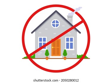 crossed out house symbol. a ban on entering the building. flat vector illustration.