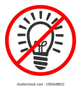 crossed out light bulb red forbidding sign. Concept of professional burnout at work. Icon no idea or no creativity. Smart people don not belong here. be like everyone else
