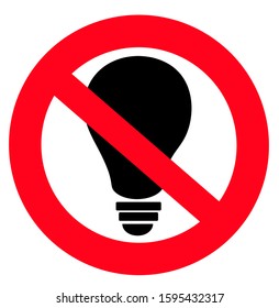 crossed out light bulb red forbidding sign. Concept of professional burnout at work. Icon no idea or no creativity. Smart people don not belong here. be like everyone else