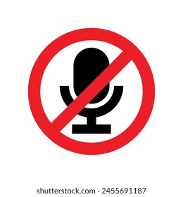 Crossed out microphone (mike) icon. Symbol of voice or sound. Pictogram for turning the sound on and off. An attribute of a singer, speaker, or announcer.