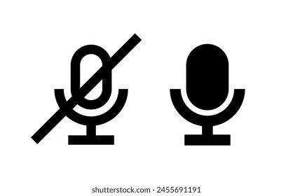 Crossed out microphone (mike) icon. Symbol of voice or sound. Pictogram for turning the sound on and off. An attribute of a singer, speaker, or announcer.
