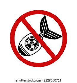 Überquerte Raketenvektorsymbol. Stoppt Atomwaffen, Raketenstart ist verboten. Schwarze und rote Illustration einzeln auf Weiß. Massenvernichtungsbombe. Einfache Umrisslinie. Videokunst für Drucke, Poster