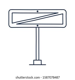 crossed out rectangle road sign. Vector icon in doodle cartoon style with outline