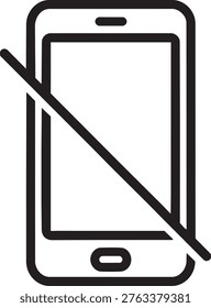 Crossed out smartphone linear icon denoting no mobile phone allowed area or device disconnection warning symbol