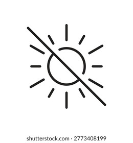 Crossed out sun icon for darkness or no sunlight