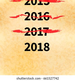 Crossed out years in calendar, conceptual illustration on old paper