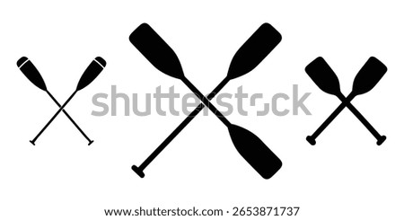 Crossed paddle icons set for kayaking, canoeing and water sport vector designs.