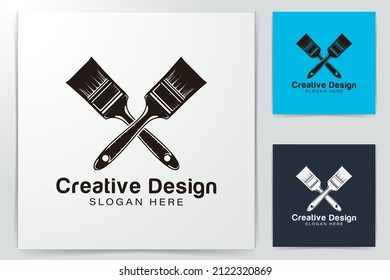 crossed paint brushes logo Ideas. Inspiration logo design. Template Vector Illustration. Isolated On White Background