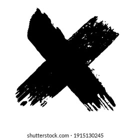 Crossed paint strokes. Black cross in grunge style on a white background