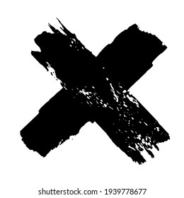 Crossed paint strokes. Black cross in grunge style on a white background