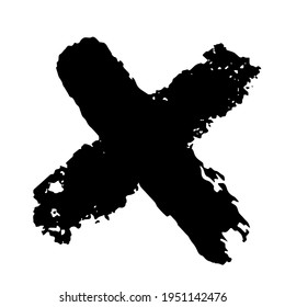 Crossed paint strokes. Black cross in grunge style on a white background