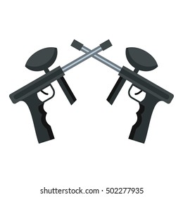 Crossed paintball guns icon. Flat illustration of paintball guns vector icon for web design