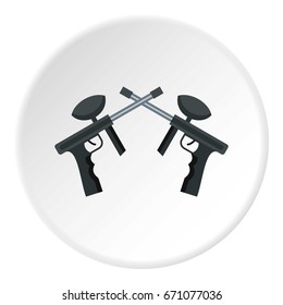 Crossed paintball guns icon in flat circle isolated vector illustration for web