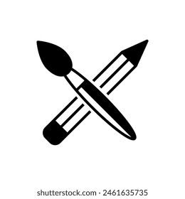 Crossed paintbrush and pencil icon vector illustration. Paint brush with pencil on isolated background. Painting and drawing  sign concept.
