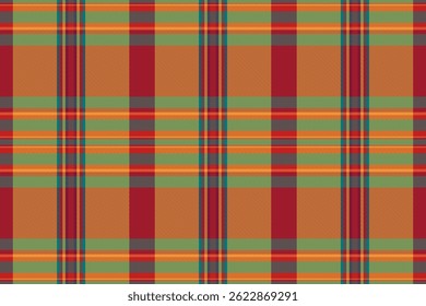 Crossed pattern fabric seamless, halftone vector background check. Holiday tartan textile texture plaid in red and amber colors palette.
