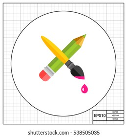Crossed Pencil with Paint Brush Icon