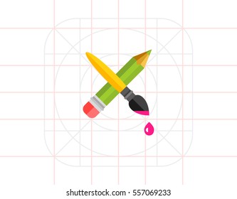 Crossed Pencil with Paint Brush Icon