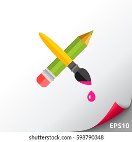 Crossed Pencil with Paint Brush Icon